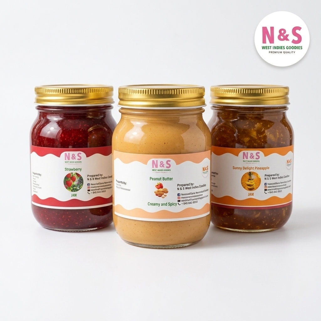Peanut Butter , Pineaple and strawberry jam