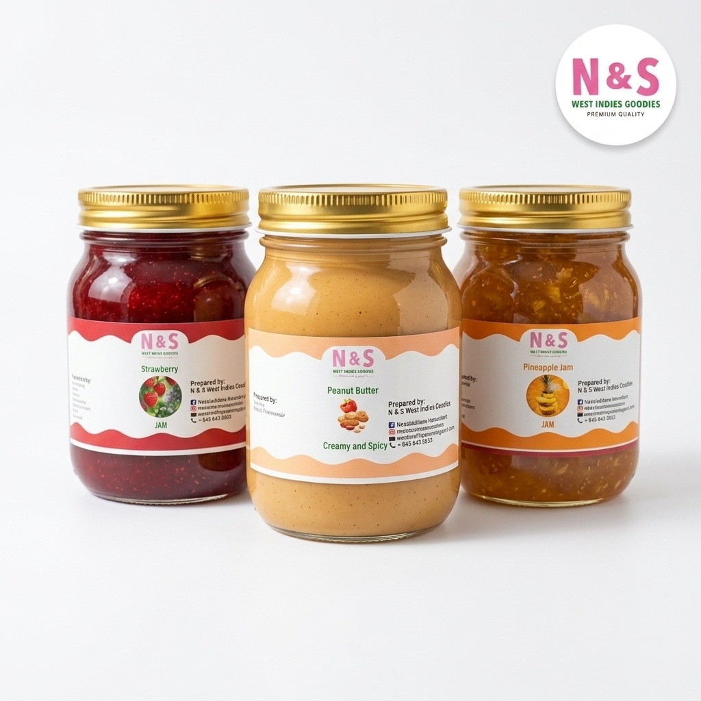 Peanut Butter , Pineaple and strawberry jam